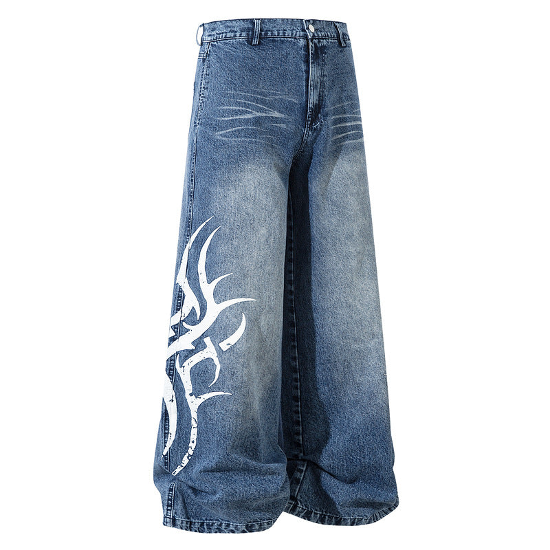 Totem Wide-Legs Jeans- Men's Streetwear Retro Style
