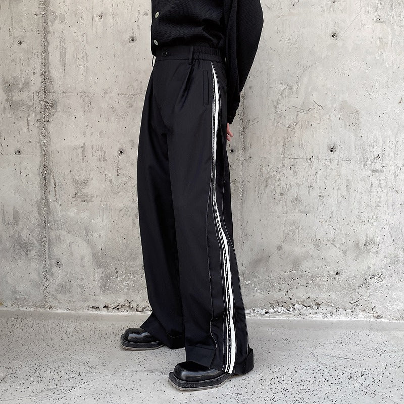 Men's Streetwear Wide-Leg-Pants-Side Stripe Casual Trousers