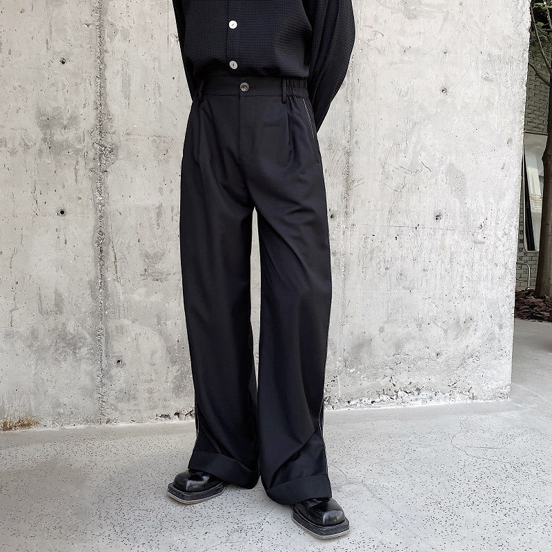 Men's Streetwear Wide-Leg-Pants-Side Stripe Casual Trousers