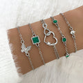 Set de 5 Pulseras Bohemias con Cristales Verdes- Accesorios de Moda para Mujer