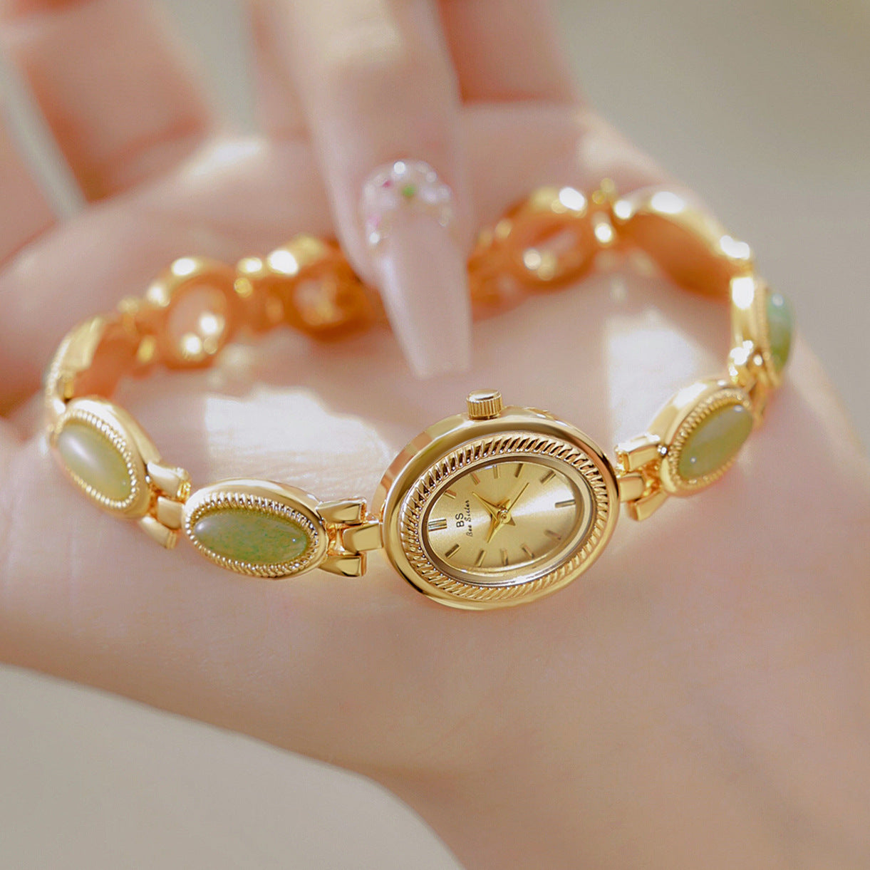Women's Luxury Jade Bracelet Watch-Elegant Waterproof Retro Design