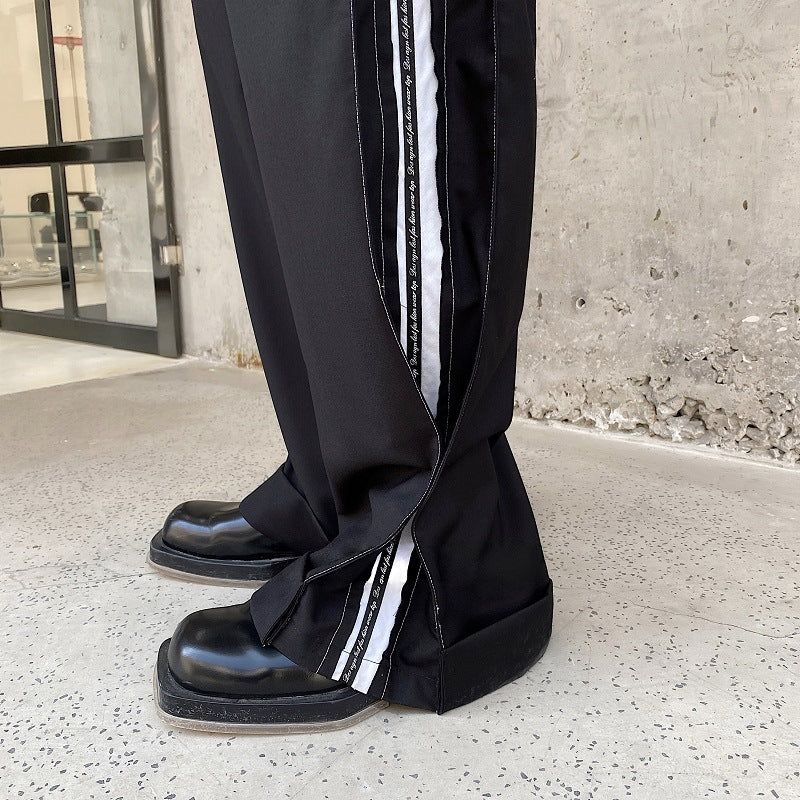 Men's Streetwear Wide-Leg-Pants-Side Stripe Casual Trousers