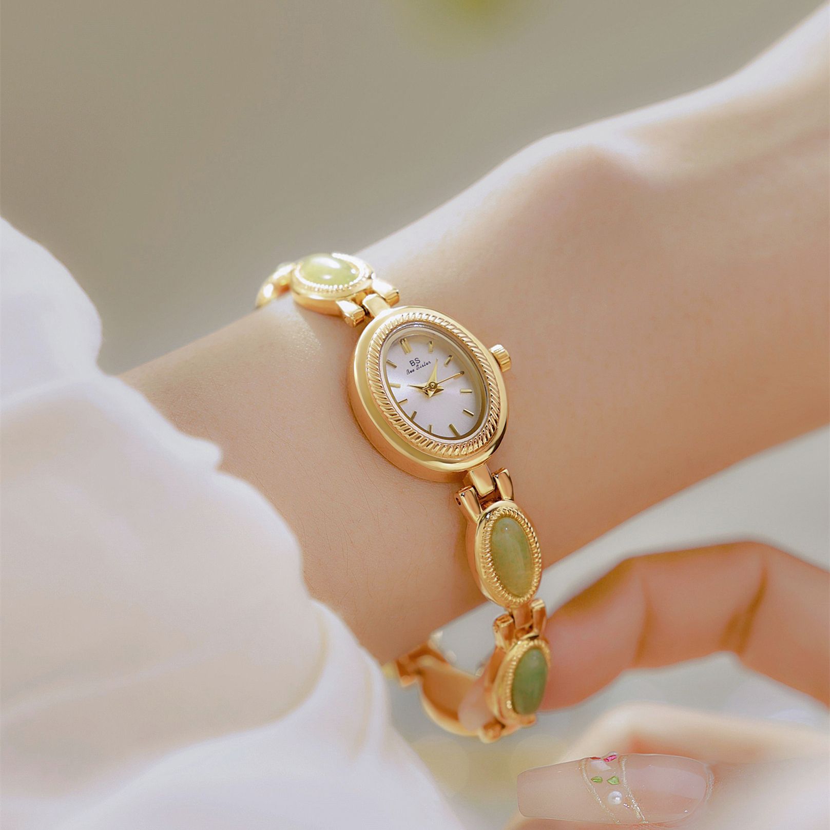 Women's Luxury Jade Bracelet Watch-Elegant Waterproof Retro Design